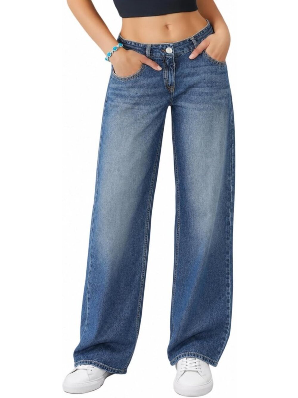 Trendy Low-Rise Baggy Wide Leg Jeans for Women - High Stretchy Loose Fit Y2K